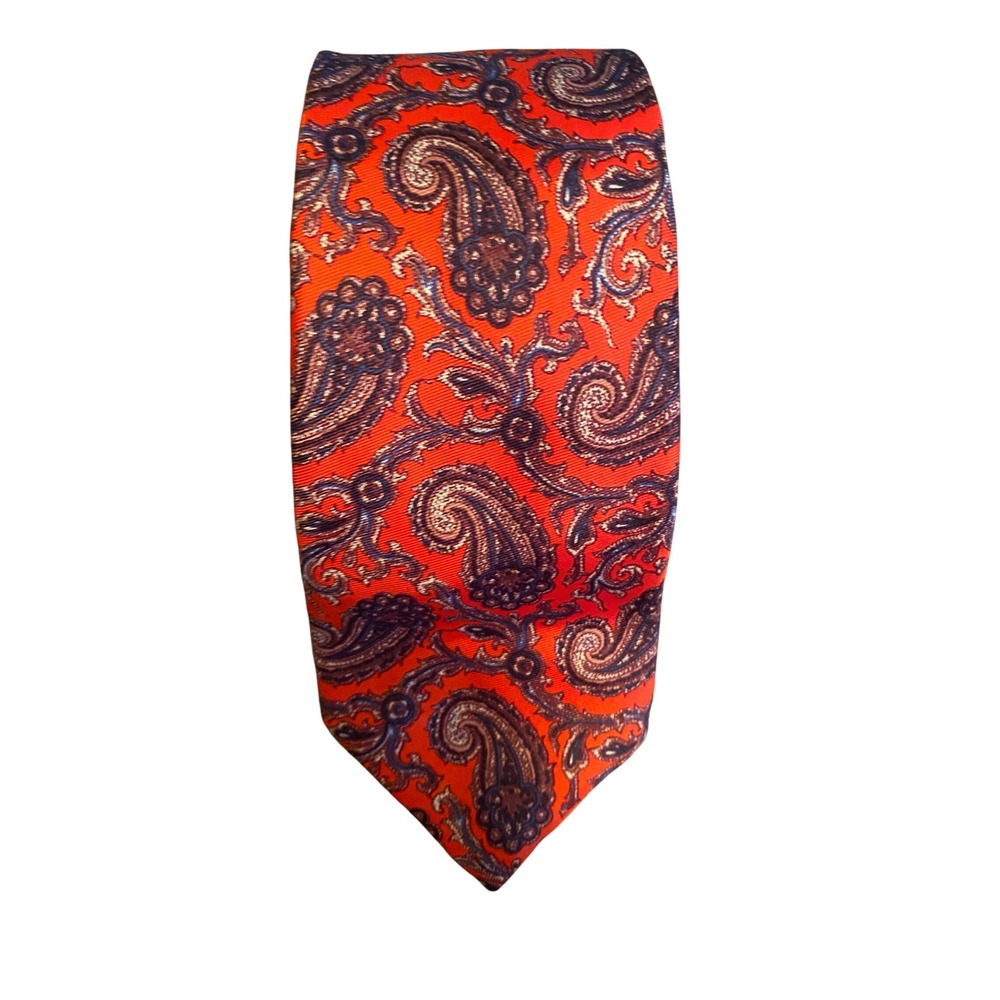 Resilio Mens Orange Paisley Silk‎ Blend Necktie Blue White Intricate Pattern